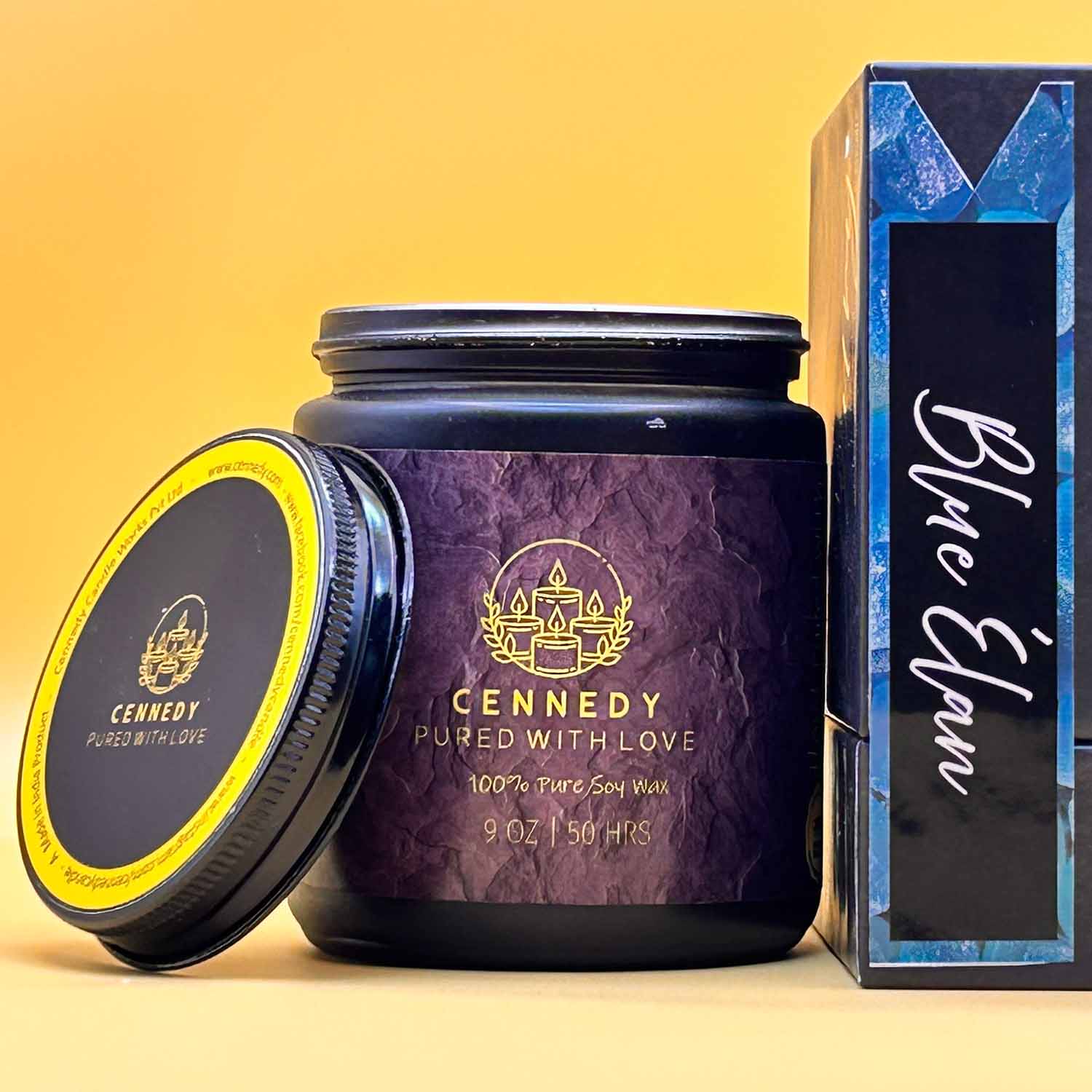 Blue Elan luxury jar candle, round aqua mint fragrance, meditation.