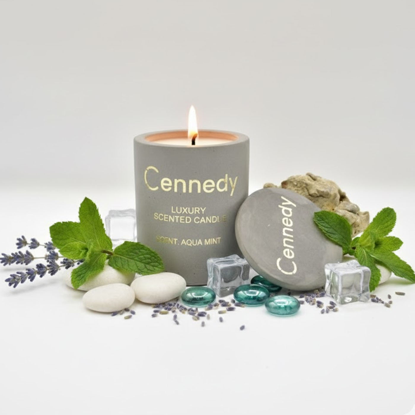Aqua Mint Luxury Hand Crafted Scented Candle in Concrete Jar - 10 Oz
