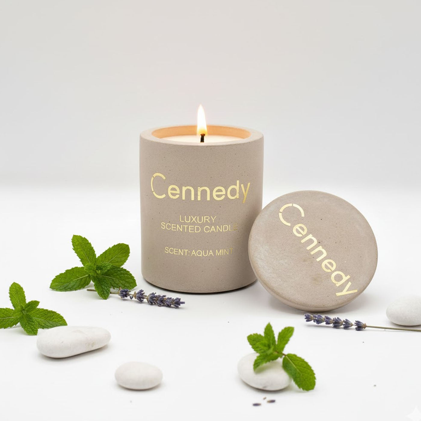 Aqua Mint Luxury Hand Crafted Scented Candle in Concrete Jar - 10 Oz