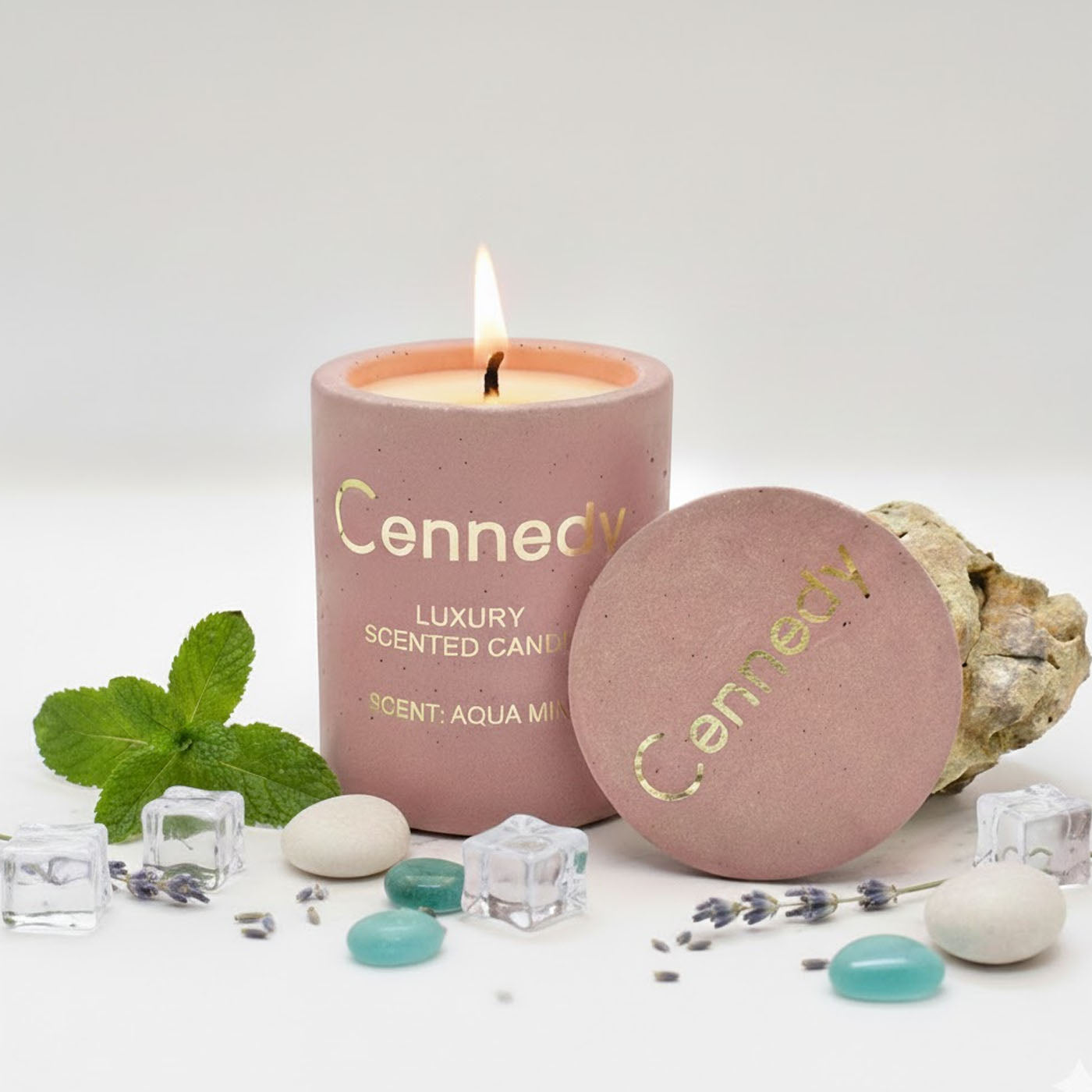 Aqua Mint Luxury Hand Crafted Scented Candle in Concrete Jar - 10 Oz