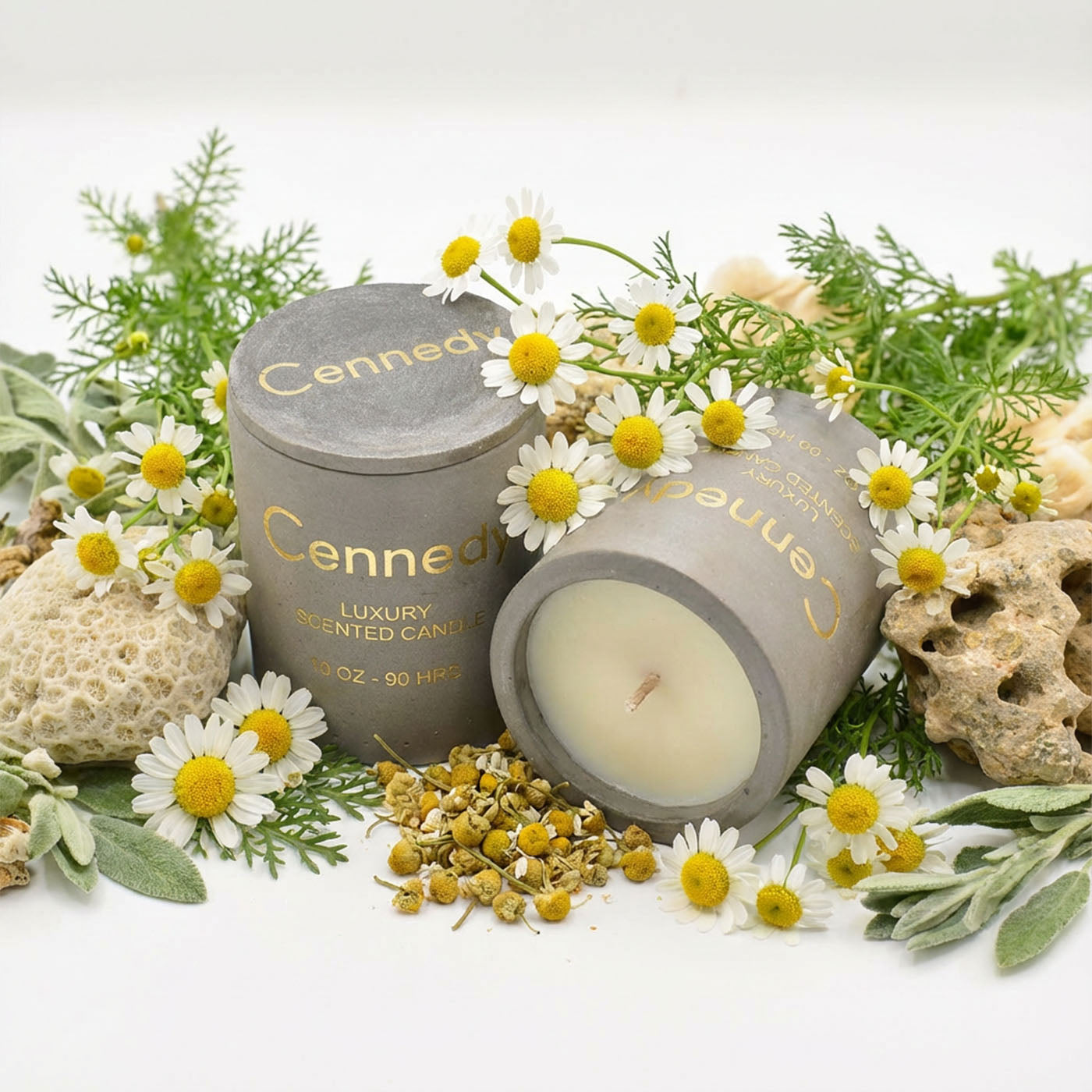 Dreamy Chamomile Aromatic Hand Crafted Scented Candle in Concrete Jar
