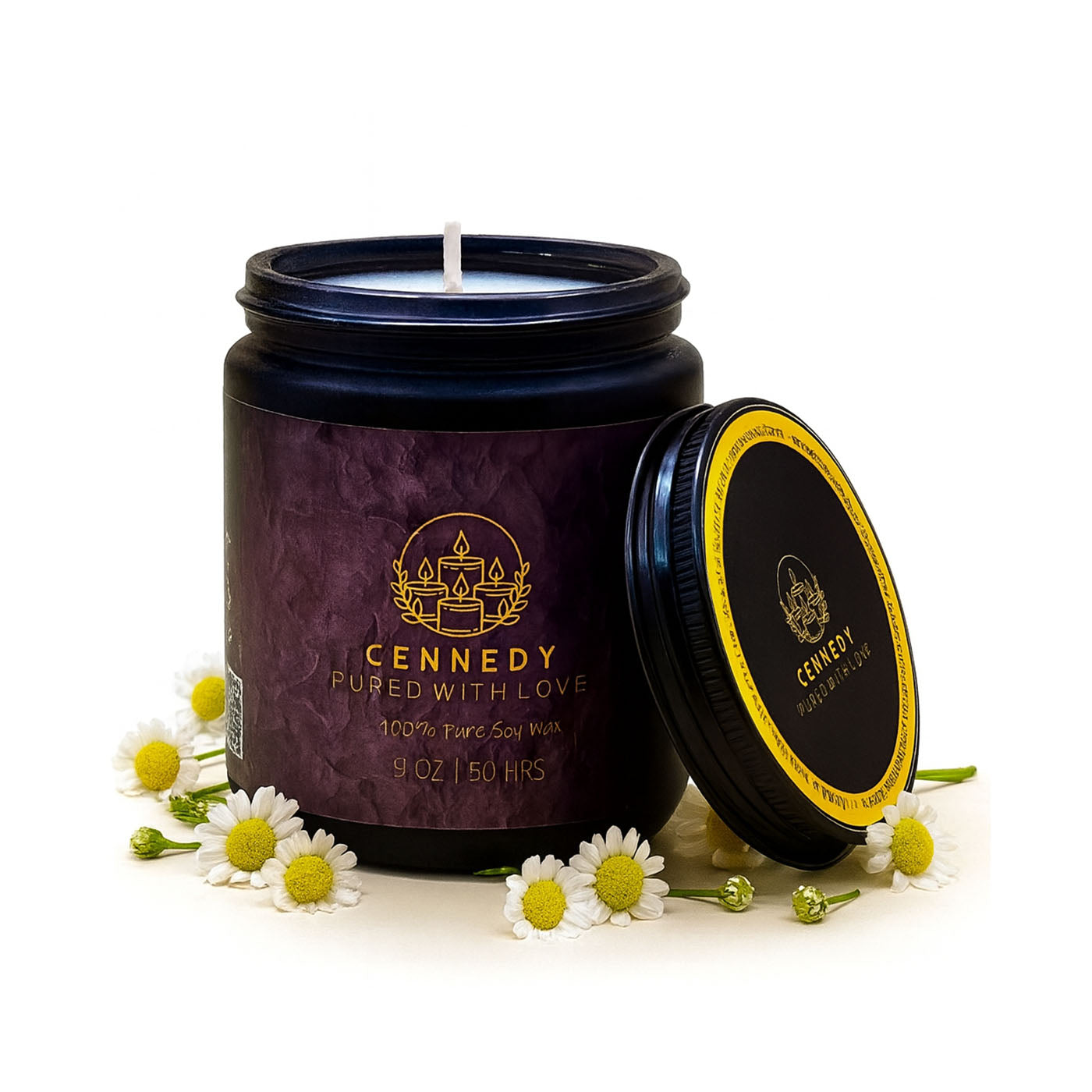Dreamy Chamomile amber-jar candle, soothing fragrance for relaxation.