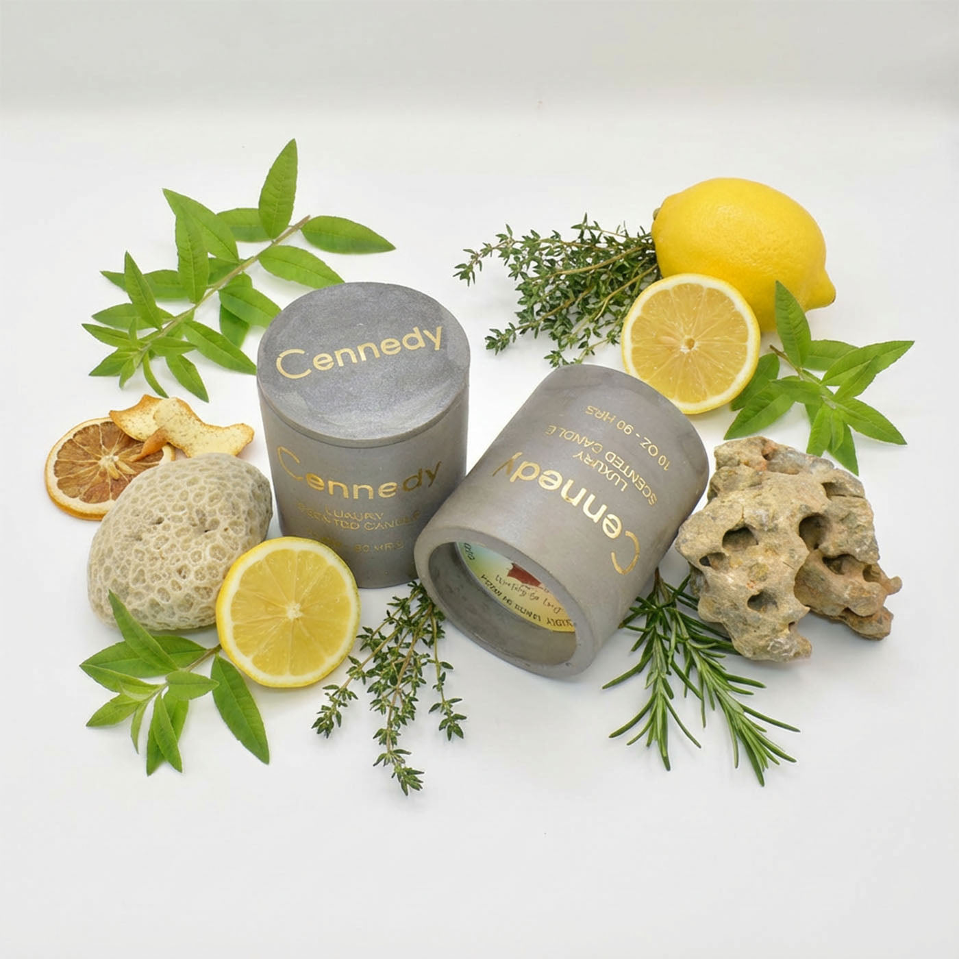 Citrus Lemon Aromatic Hand Crafted Scented Candle in Concrete Jar