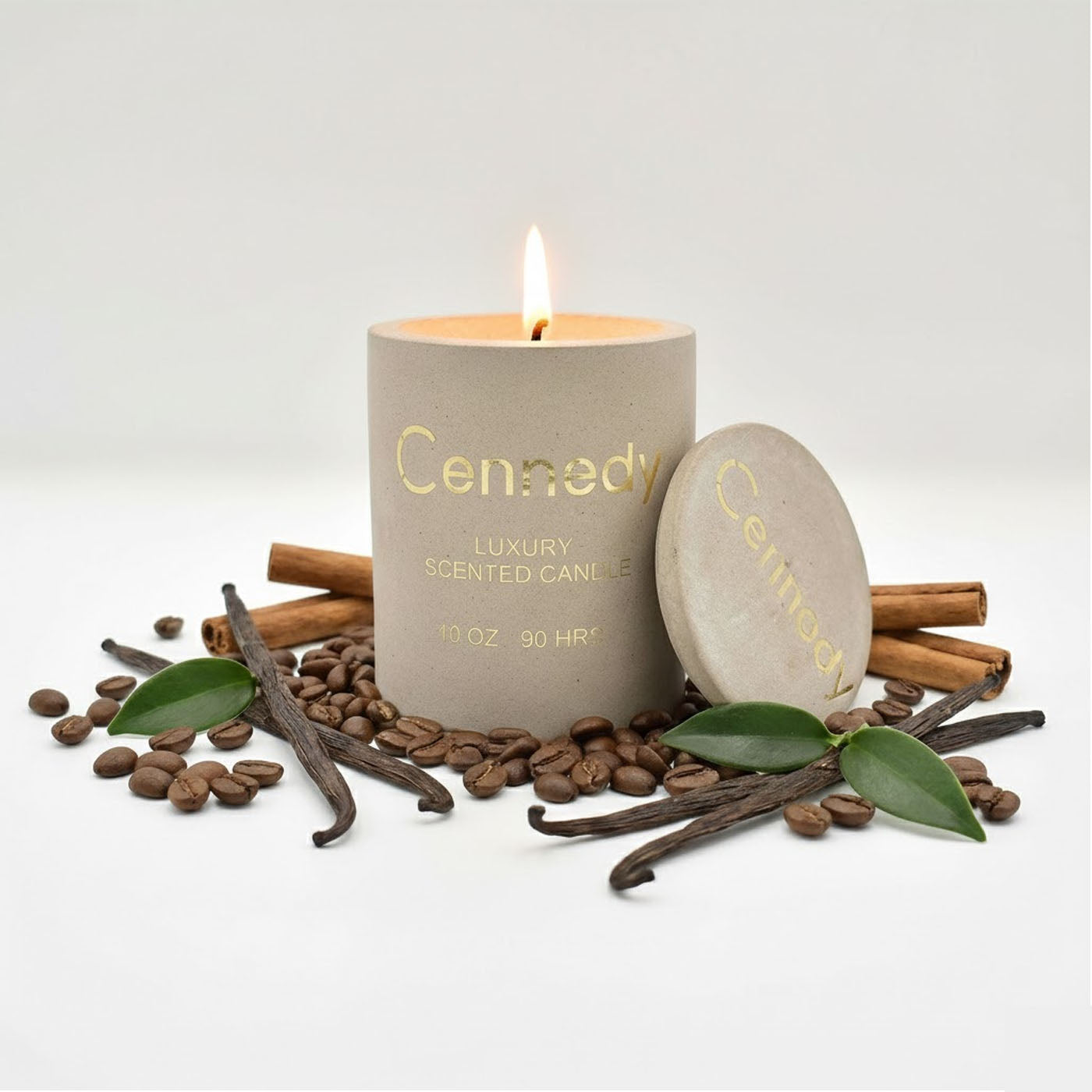 Coffe Vanilla Luxury Hand Crafted Scented Candle in Concrete Jar - 10 Oz