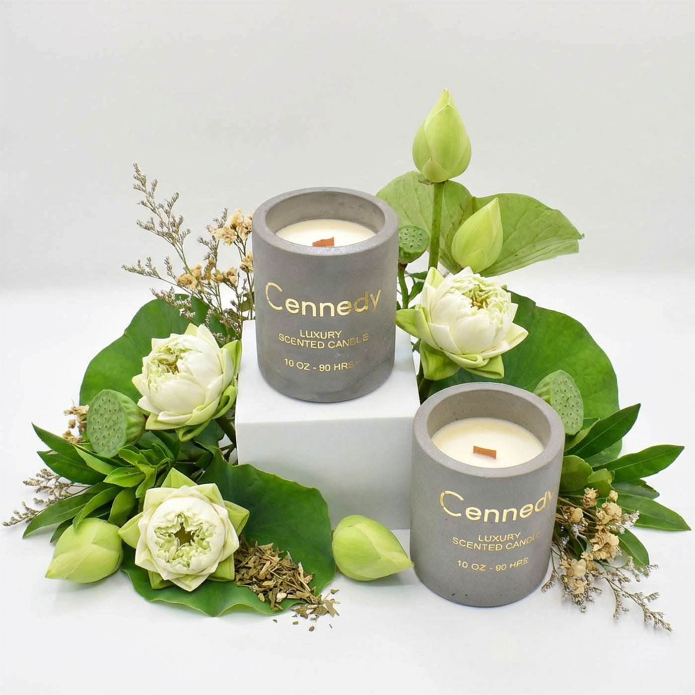 Thai Lotus Garden Aromatic Hand Crafted  Scented Candle in Concrete Jar