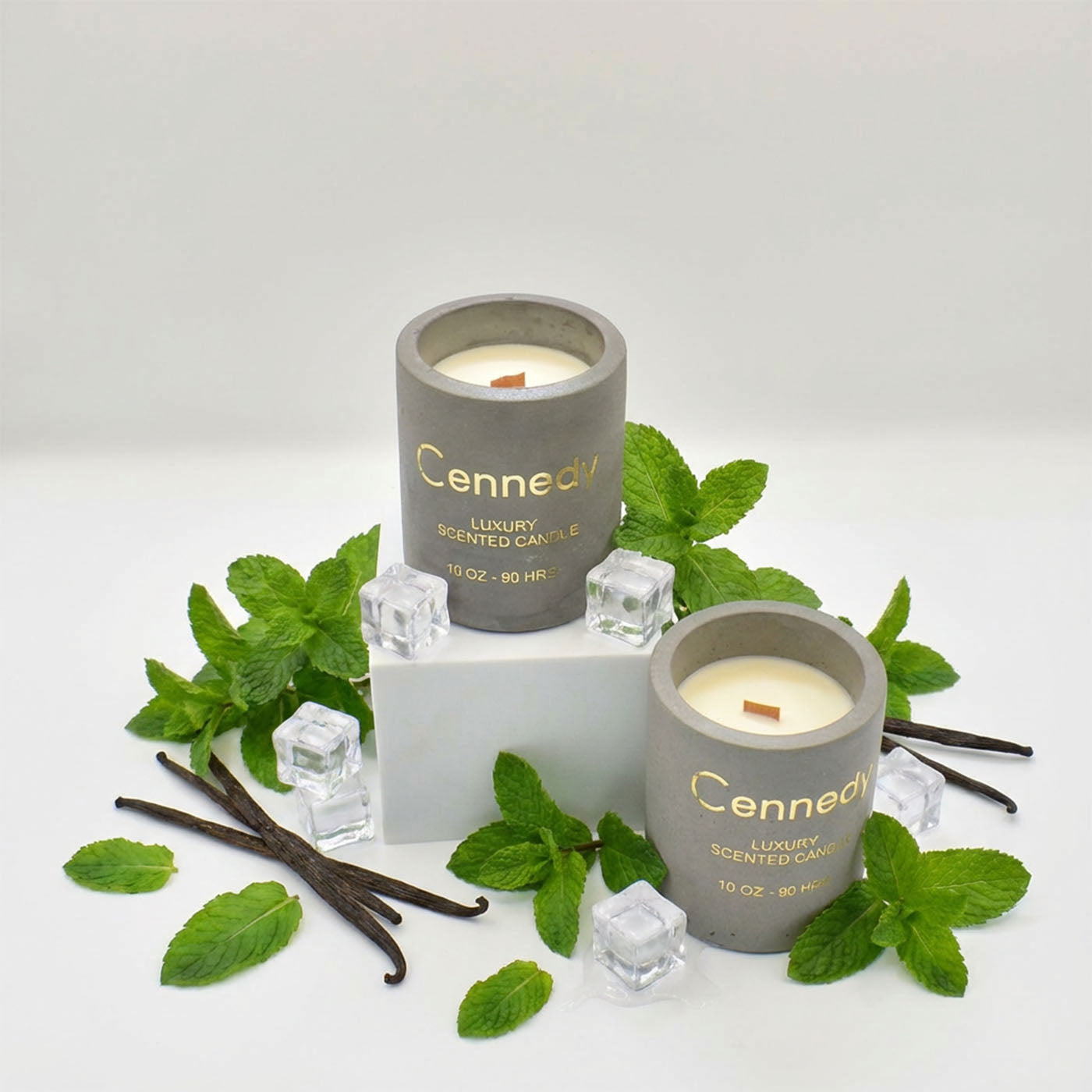 Mint Vanilla Hand Crafted Aromatic Scented Candle in Concrete Jar