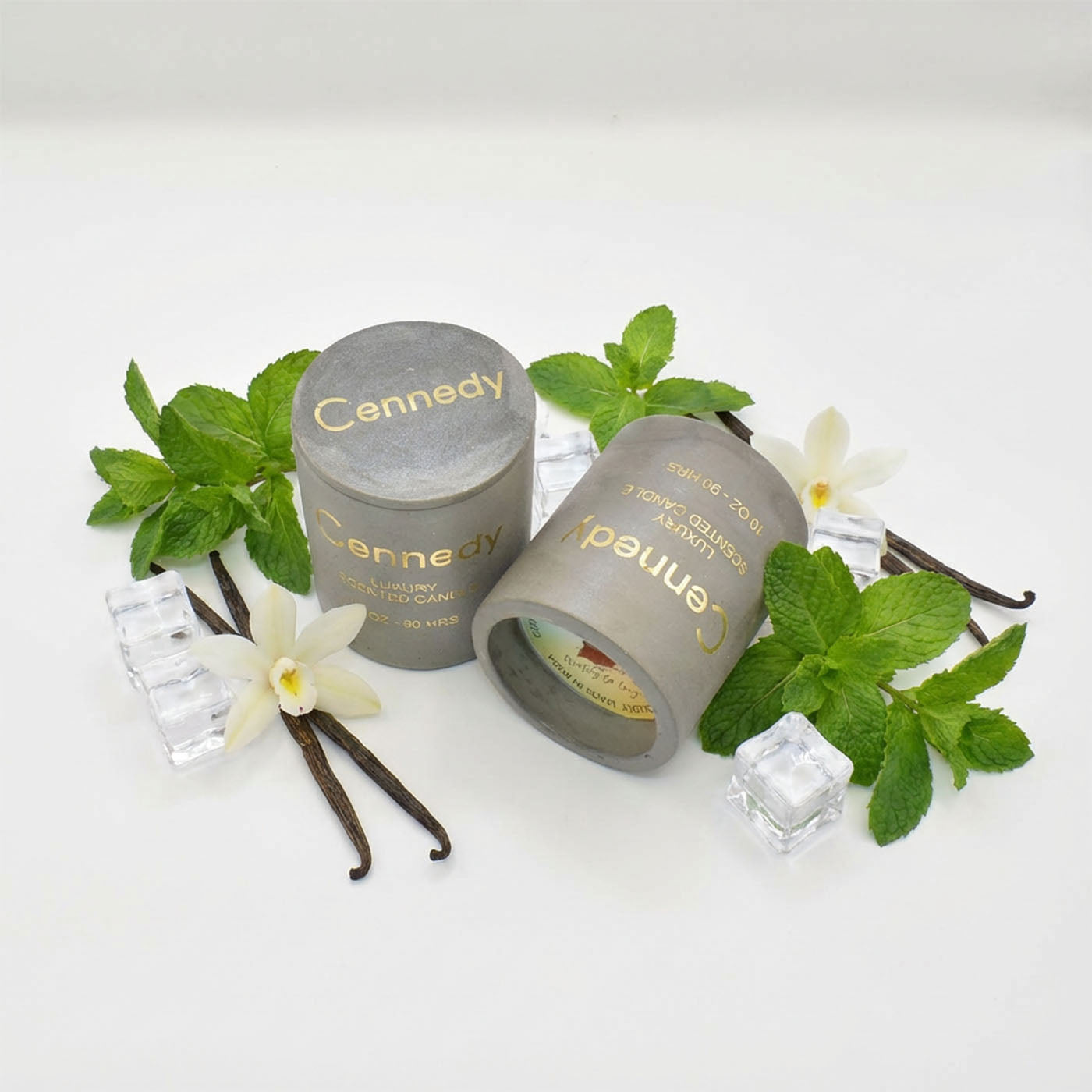 Mint Vanilla Hand Crafted Aromatic Scented Candle in Concrete Jar