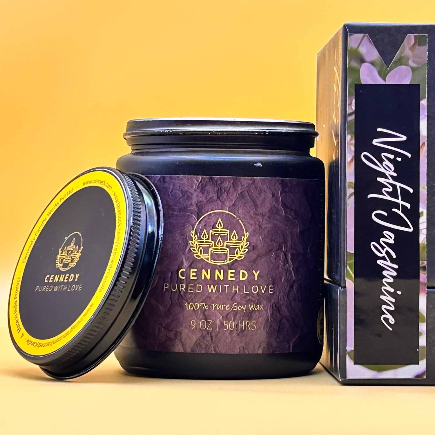 Night Jasmine Soy Wax Candle in Amber jar, Calming Meditation Fragrance.