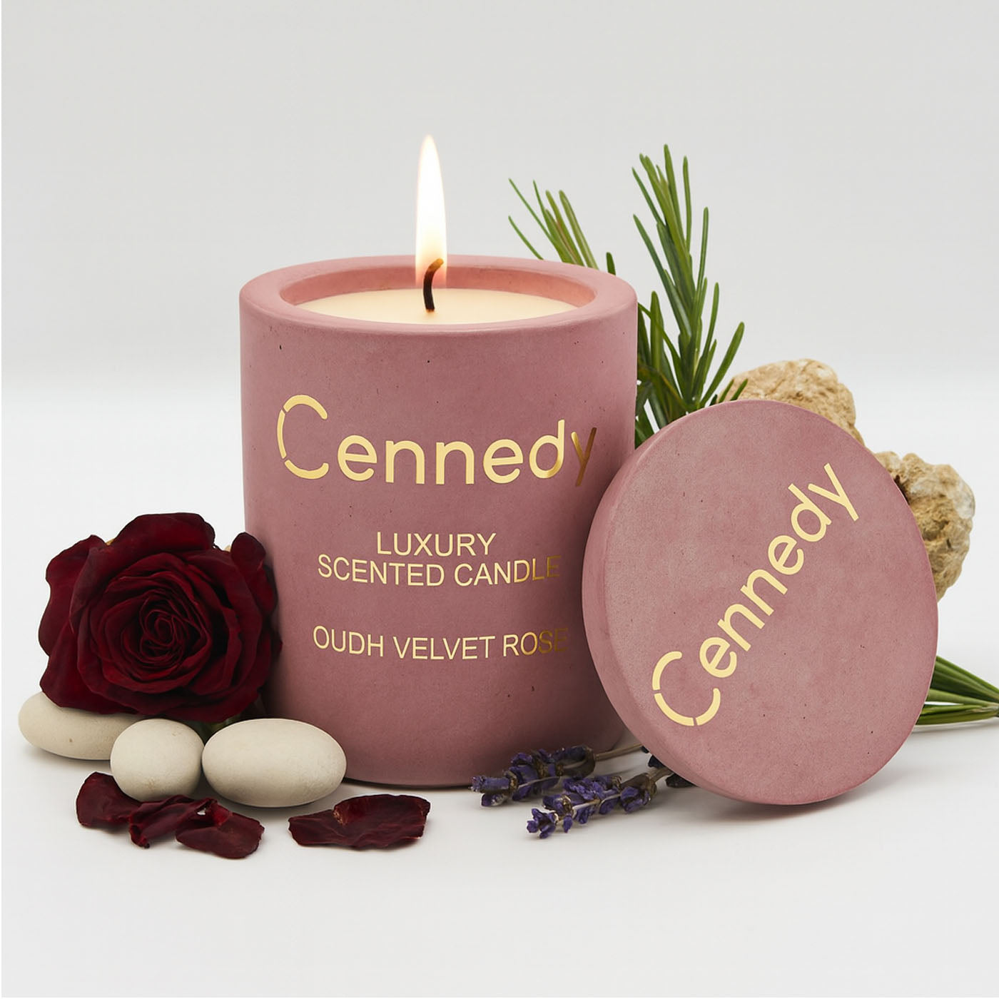 Oudh Velvet Rose Luxury Hand Crafted Scented Candle in Concrete Jar - 10 Oz