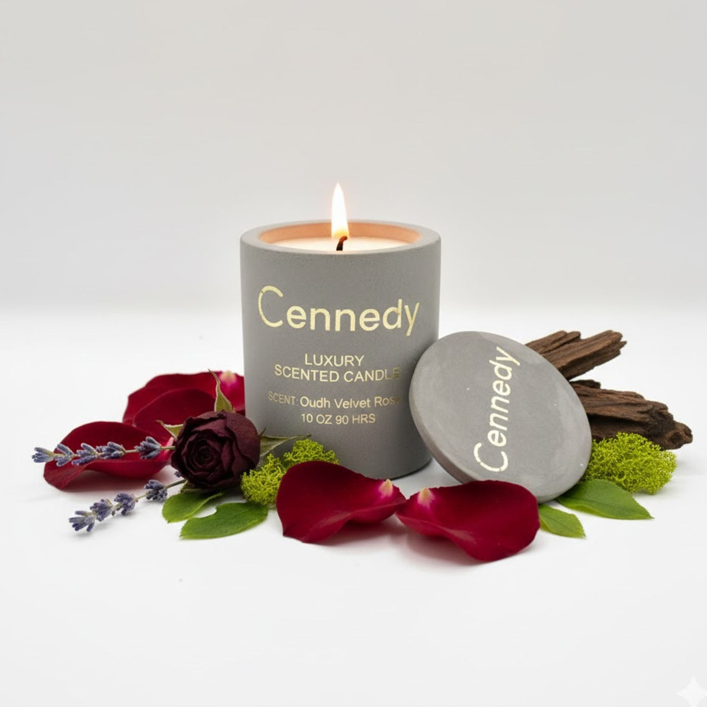 Oudh Velvet Rose Luxury Hand Crafted Scented Candle in Concrete Jar - 10 Oz