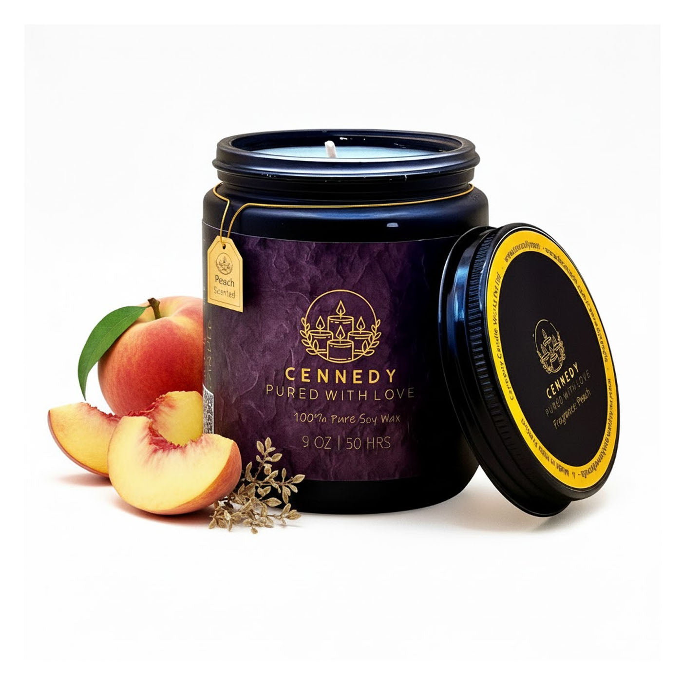 Dawn Peach candle in amber jar, Peach fragrance for meditation.
