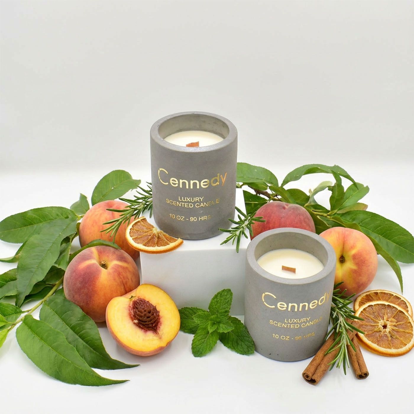 Peach Aromatic Hand Crafted Scented Candle in Concrete Jar