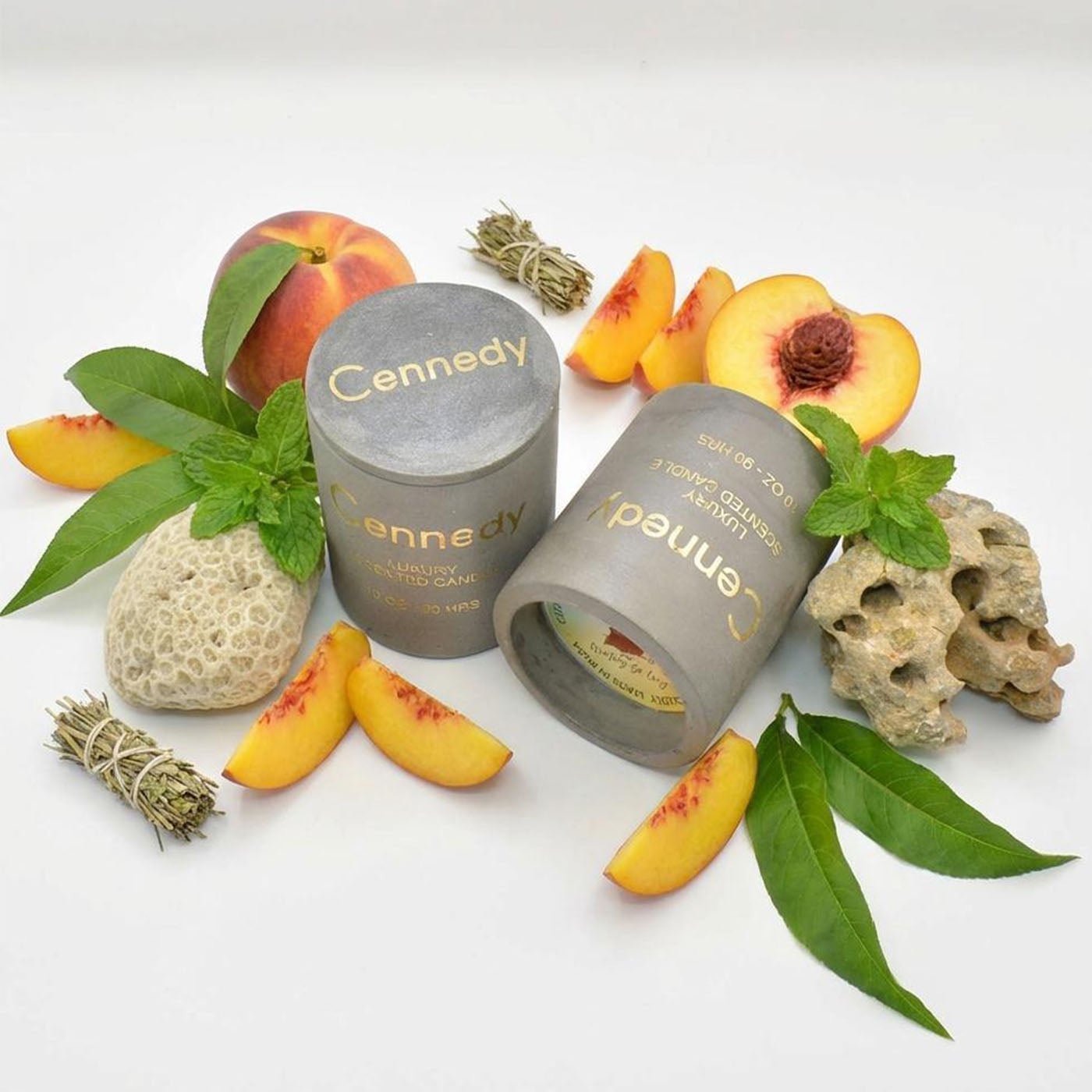 Peach Aromatic Hand Crafted Scented Candle in Concrete Jar