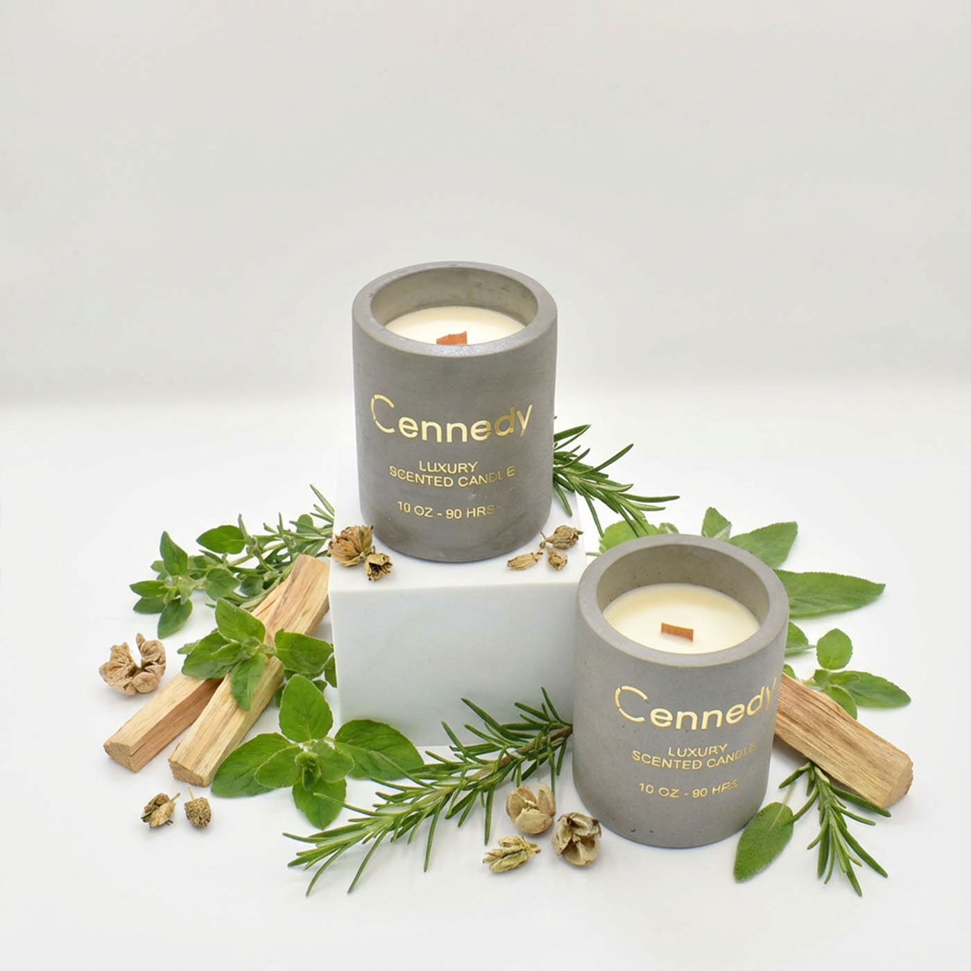 Aromatic Rosemary Hand Crafted  Scented Candle in Concrete Jar