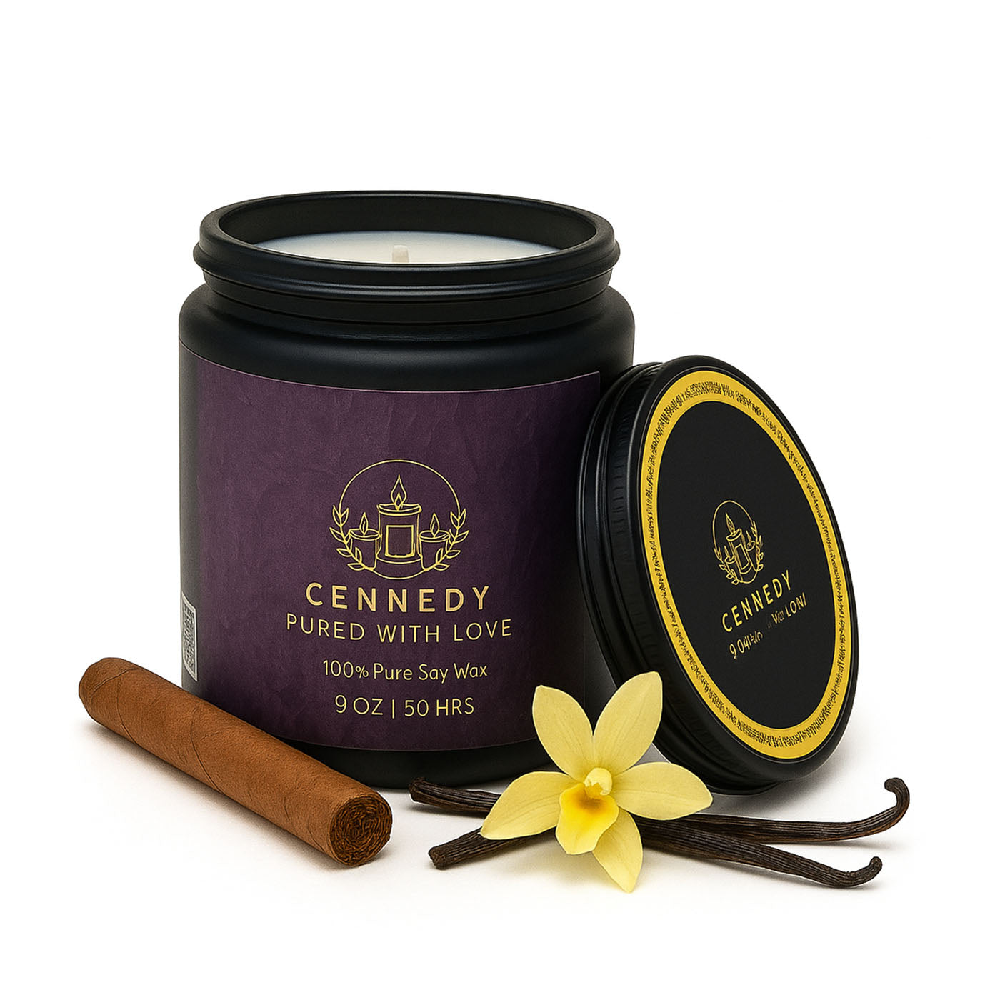 Cuban Drift scented candle, elegant container, vanilla-tobacco fragrance for home.