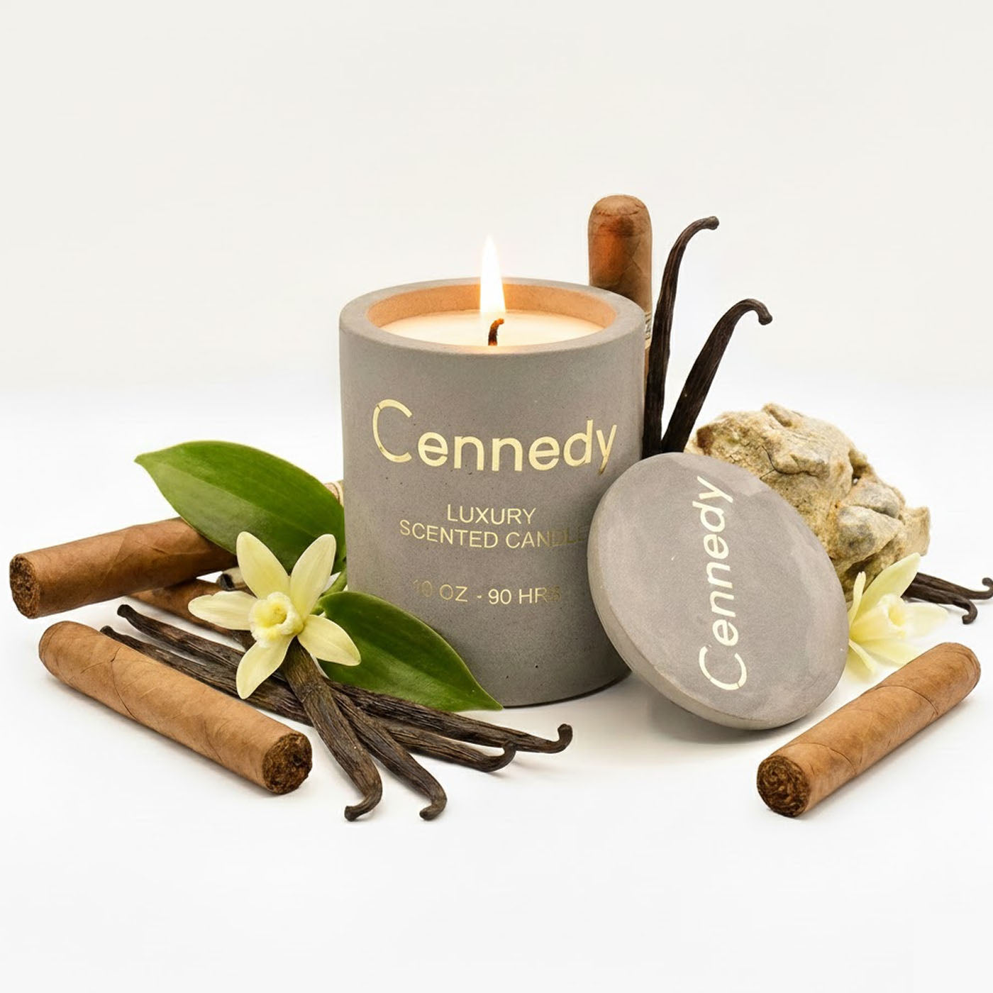 Luxury Tobacoo Vanilla Hand Crafted Scented Candle in Concrete Jar - 10 Oz