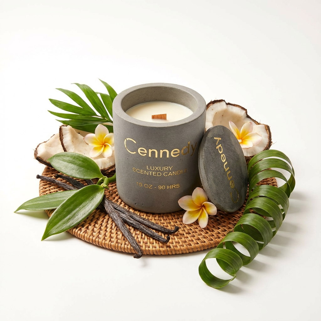 Tropical Mango Coconut Vanilla  Hand Crafted Scented Candle in Concrete Jar