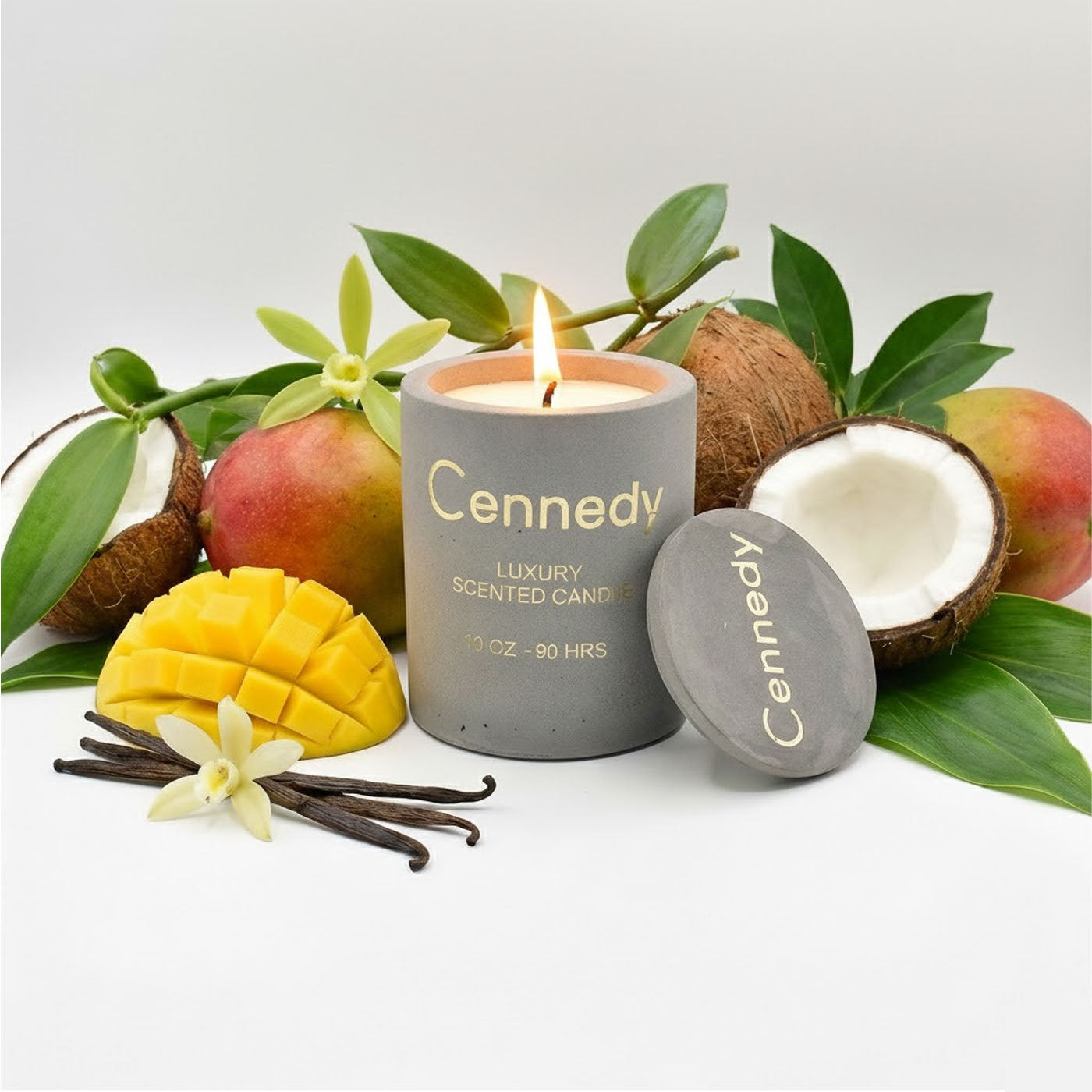 Tropical Mango Coconut Vanilla  Hand Crafted Scented Candle in Concrete Jar