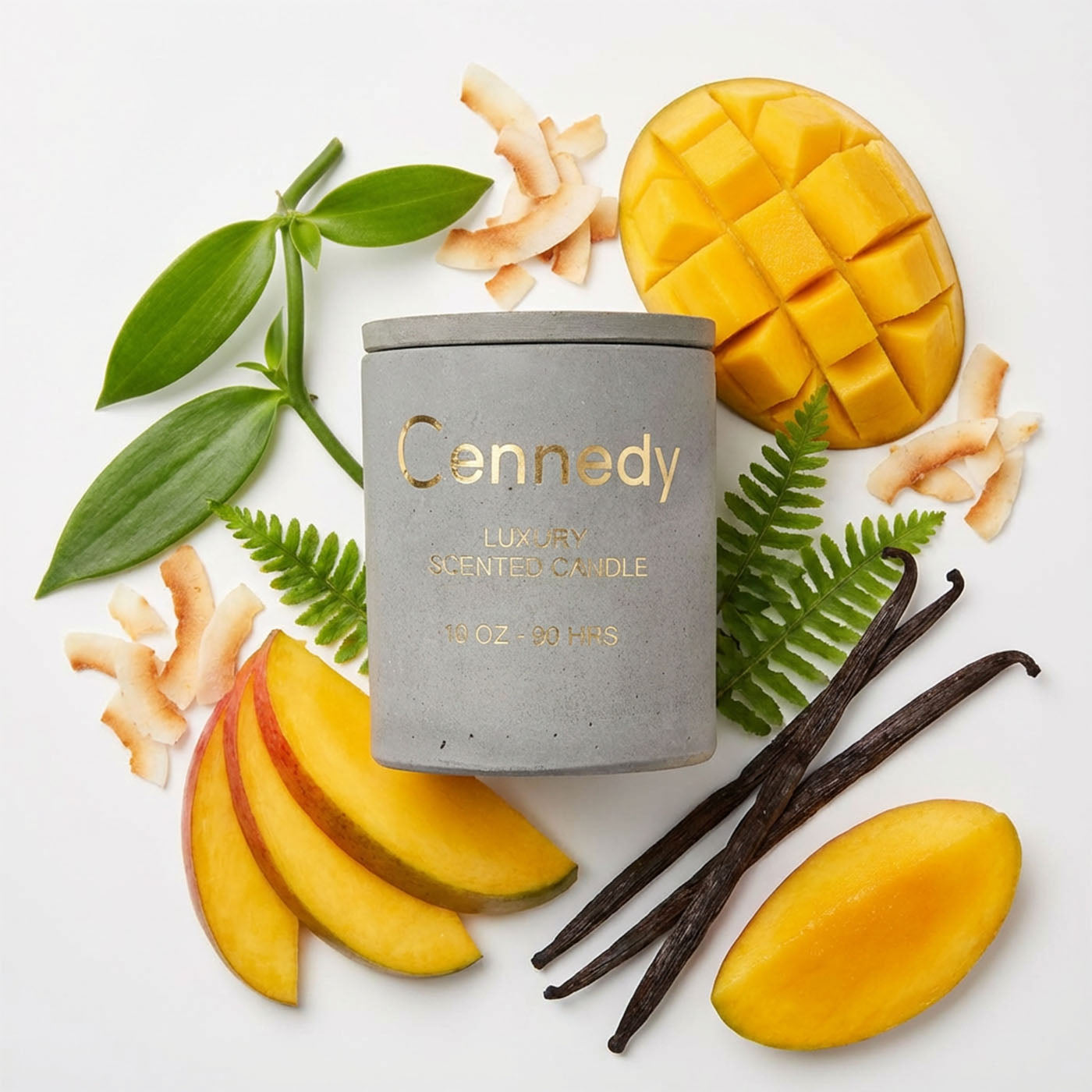 Tropical Mango Coconut Vanilla  Hand Crafted Scented Candle in Concrete Jar