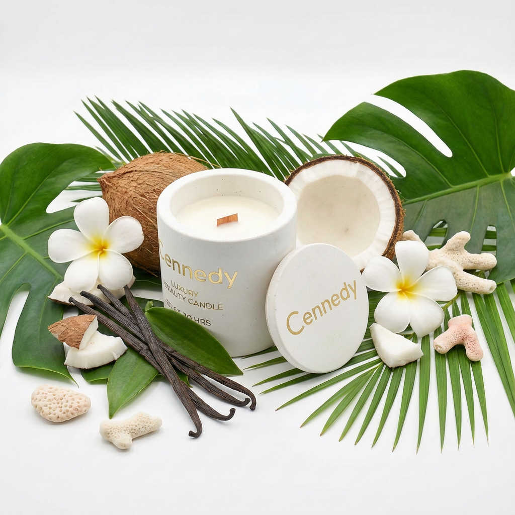 Tropical Mango Coconut Vanilla  Hand Crafted Scented Candle in Concrete Jar