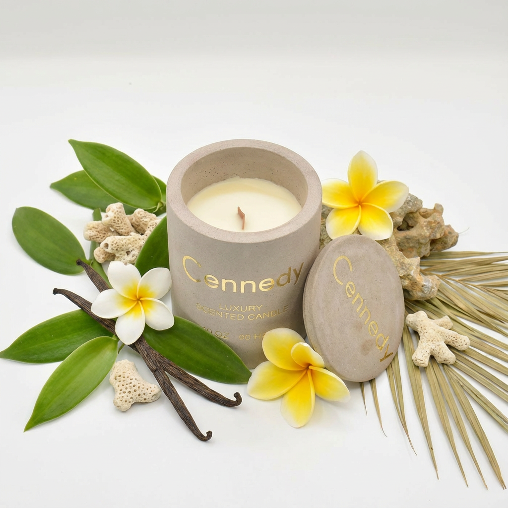 Tropical Mango Coconut Vanilla  Hand Crafted Scented Candle in Concrete Jar