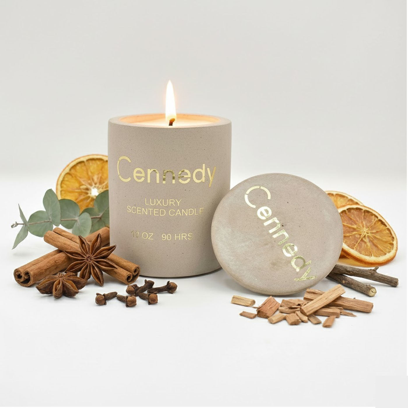 Woody Spicy Luxury Hand Crafted Scented Candle in Concrete Jar - 10 Oz