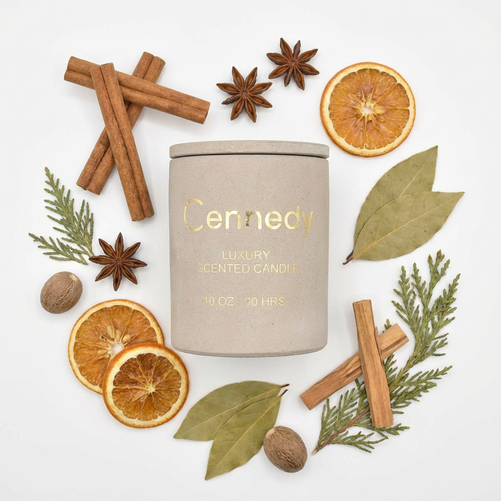 Woody Spicy Luxury Hand Crafted Scented Candle in Concrete Jar - 10 Oz