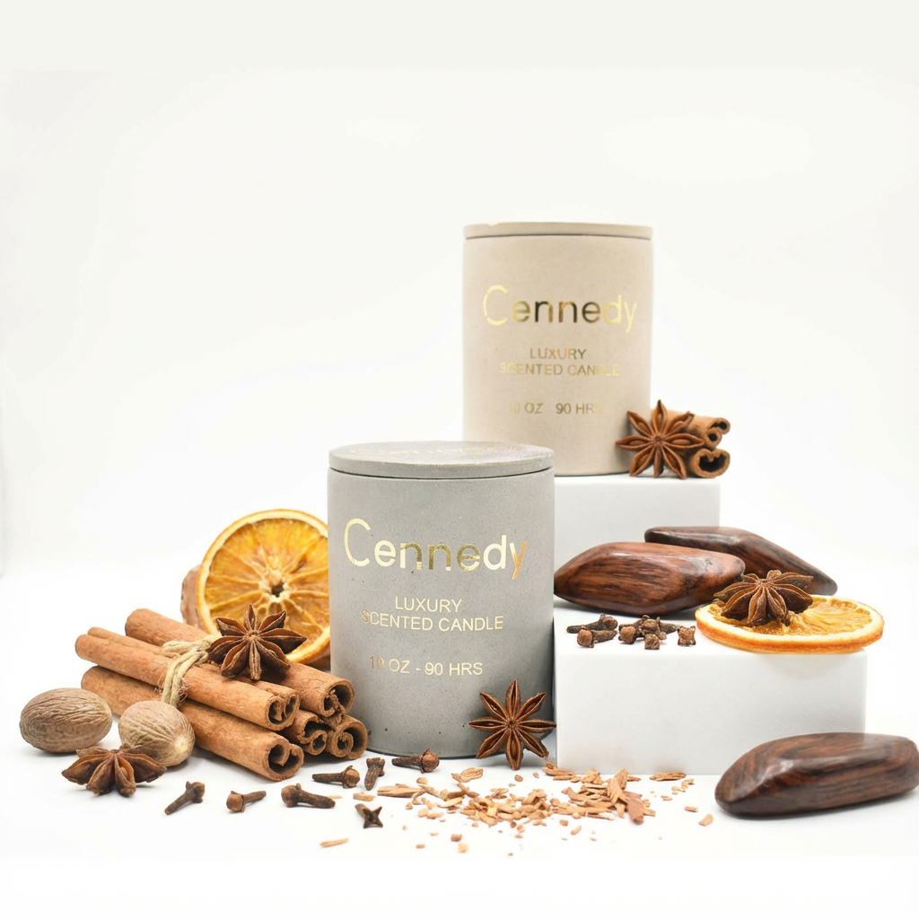 Woody Spicy Luxury Hand Crafted Scented Candle in Concrete Jar - 10 Oz